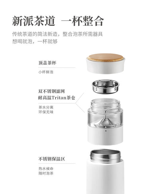 【既是泡茶杯也是保温杯】鸣盏泡茶杯MZ-8006 茶水分离 316不锈钢便携养生水杯 12小时锁温 商品图1
