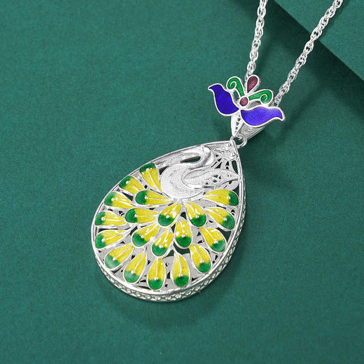 子佩集纯银孔雀吊坠【KL0048】（不含链）珐琅彩花丝208 商品图2