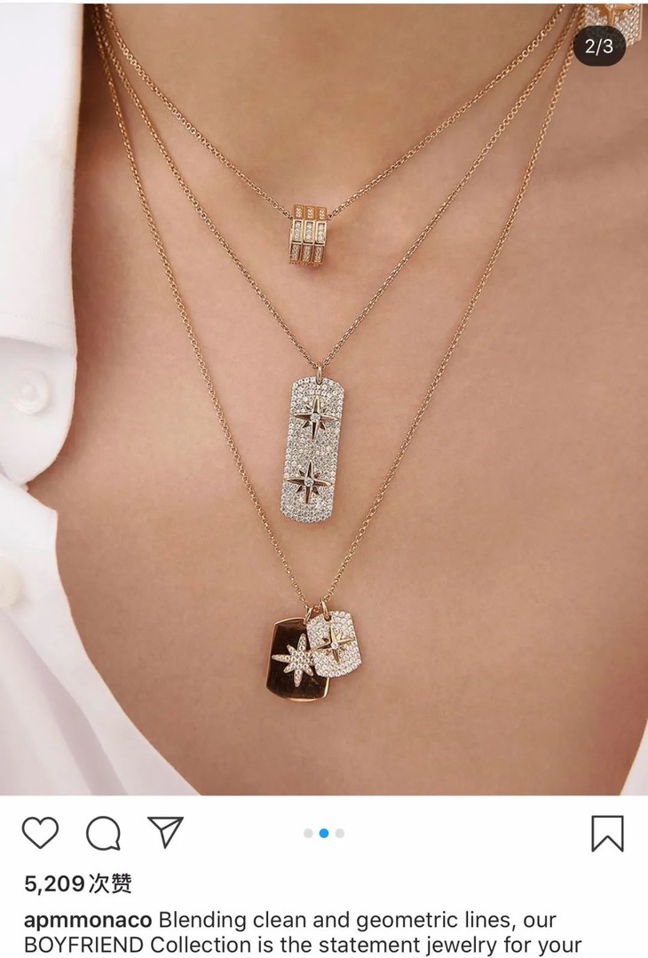 珠宝团!正品apm monaco boyfriend情侣款六芒星金牌项链 925纯银镀金