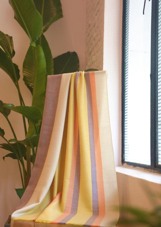 精纺色织彩条围巾披肩 淡黄 商品图3