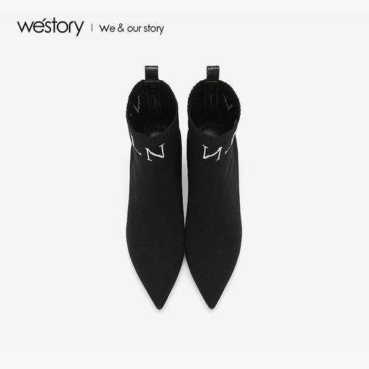 westory商场同款冬季袜子靴短筒弹力靴女靴高跟鞋W284C80001 商品图3