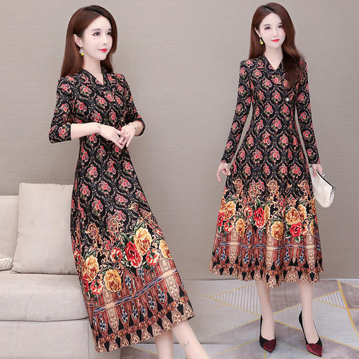 YWE  YRYX20841阔太太气质高贵印花连衣裙 商品图1