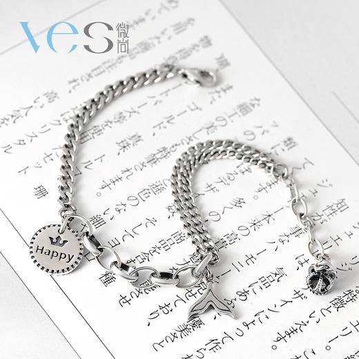 圆牌鱼尾银925不对称手链 商品图2