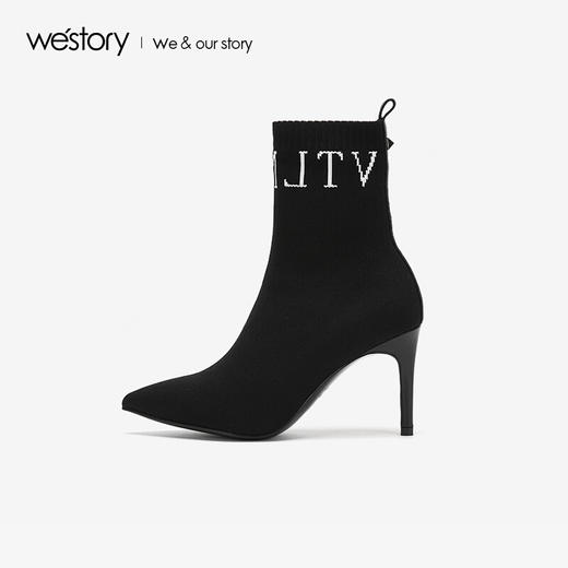 westory商场同款冬季袜子靴短筒弹力靴女靴高跟鞋W284C80001 商品图2