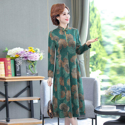 MFY-2038秋季新款高贵气质印花收腰连衣裙 商品图0