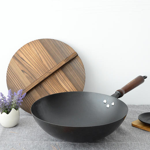 德国欧乐菲章铁匠手工捶打老式炒锅圆底铁锅 明火使用 32cm 商品图0