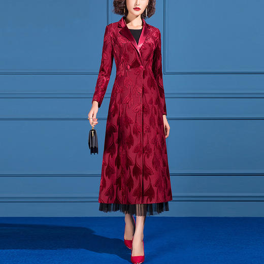 SSGS-新款中长款收腰显瘦红色高贵大气外套 商品图2