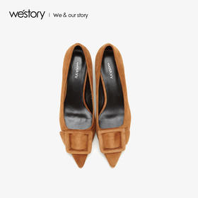 westory商场同款羊皮方扣金典百搭职场社交低跟尖头女单鞋W283E70631