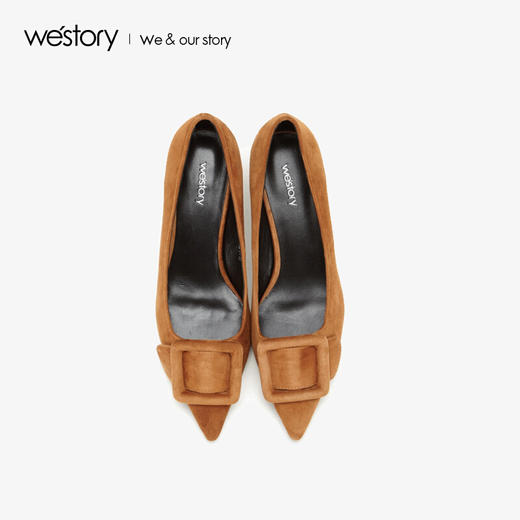 westory商场同款羊皮方扣金典百搭职场社交低跟尖头女单鞋W283E70631 商品图0