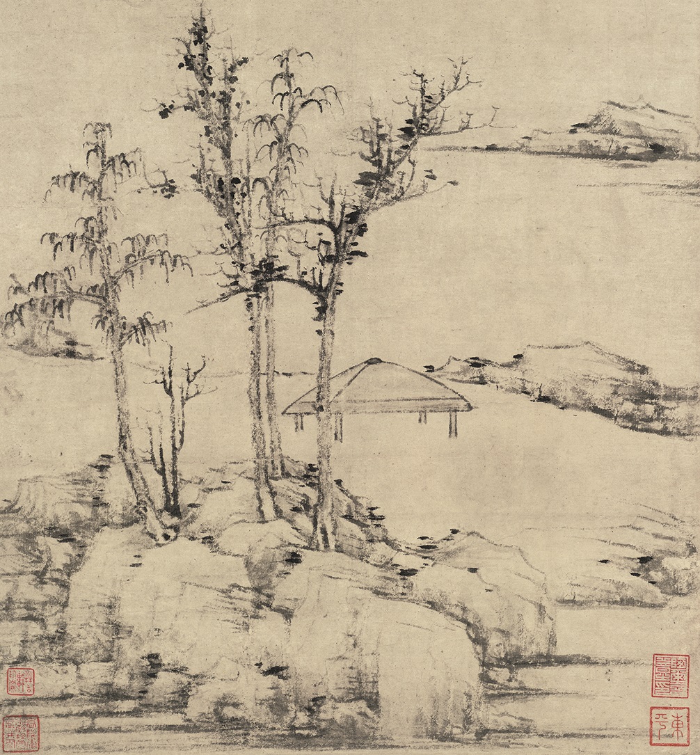 【定制书画】（元明）倪瓒《容膝斋图》纸本 立轴 馆藏书画精仿复制艺术品（付款后28天内发货）