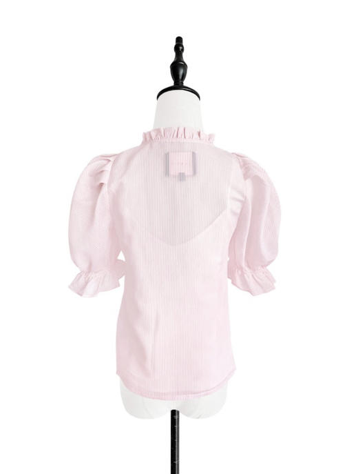 TYNVIE 泡泡袖花边领口衬衫 - 粉色条纹 商品图3