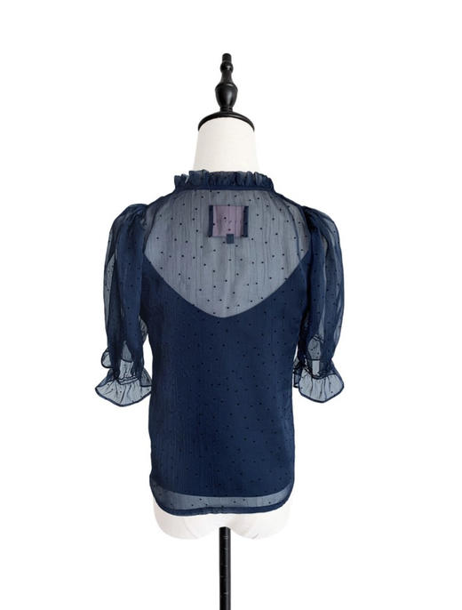 TYNVIE 泡泡袖花边领口衬衫 - 藏青波点 商品图3