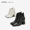 westory商场同款冬季软皮短筒靴粗跟方头女靴瘦瘦靴W284S80951 商品缩略图0
