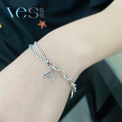 圆牌鱼尾银925不对称手链 商品图4