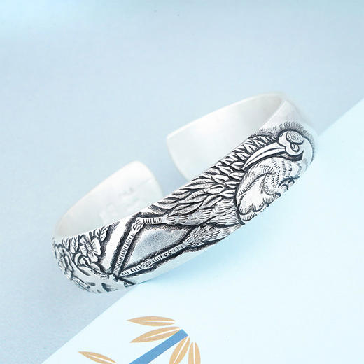【长寿仙鹤】子佩集原创纯手工银镯 商品图0