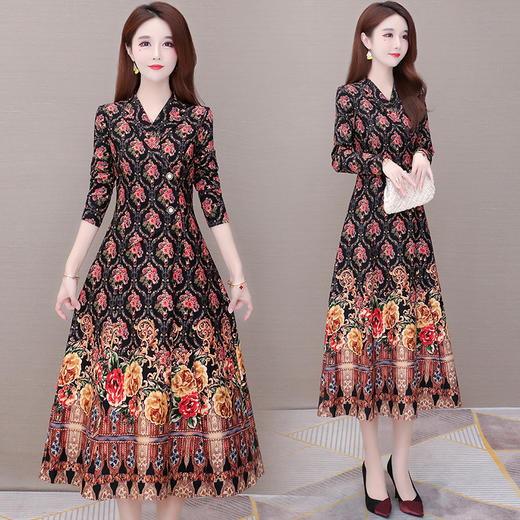 YWE  YRYX20841阔太太气质高贵印花连衣裙 商品图0