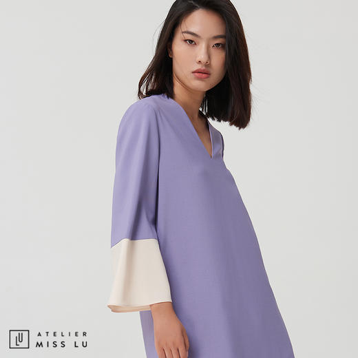 AtelierMissLu-【优雅之上】 香芋紫拼色简洁款连身裙 商品图3