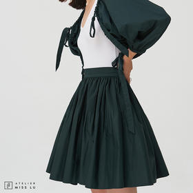 【鬼马女孩】深墨绿高腰褶皱嘭嘭嘭A字半裙