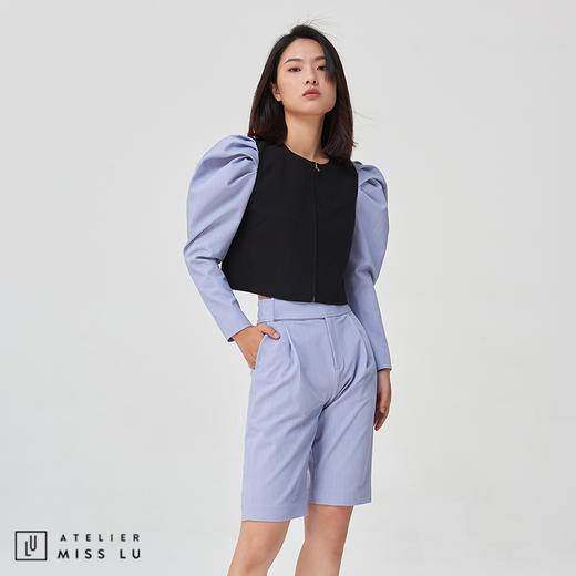 【袖出造型】拼色廓形袖俏皮短款上衣 商品图2