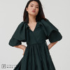 【玩色游戏】深墨绿造型感斗篷V领嘭嘭连身裙 商品缩略图1