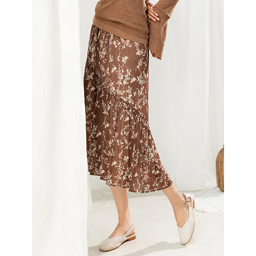 famecoco范可儿碎花半身裙中长款女秋装雪纺印花a字裙F205HA008 商品图1