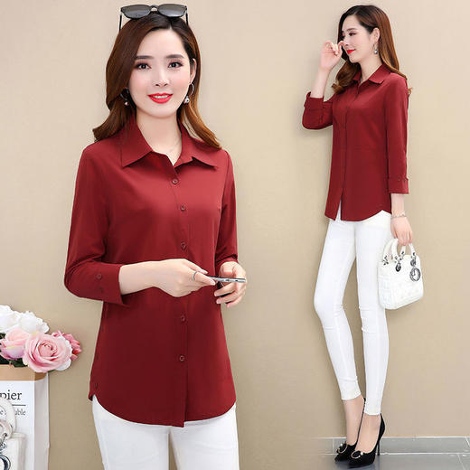 科尔伯秋季新长袖衬衣女上衣洋气减龄中年妈妈装衬衫大码打底衫女