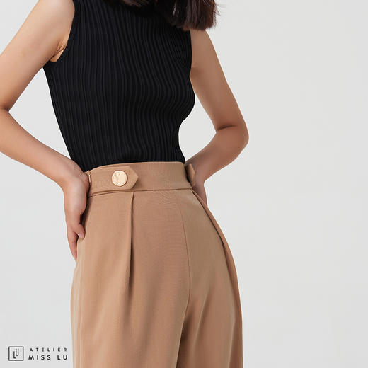 AtelierMissLu-【绝对气场】 腰部褶皱设计高腰阔腿裤 商品图1