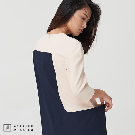 AtelierMissLu-【自有自在】 色块拼接不对称设计连身裙 商品图3