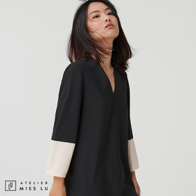 AtelierMissLu-【优雅之上】 黑白拼色简洁款连身裙