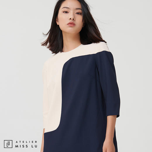AtelierMissLu-【自有自在】 色块拼接不对称设计连身裙 商品图2