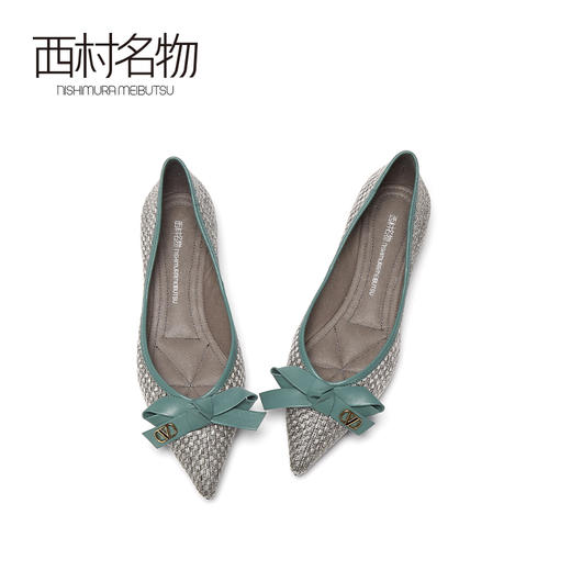 西村名物2020秋季新款奶奶鞋尖头低跟蝴蝶结一脚蹬舒适单鞋T20CE32191 商品图2