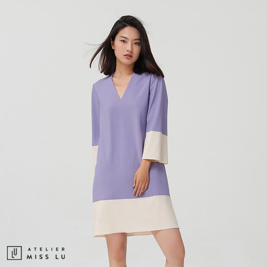 AtelierMissLu-【优雅之上】 香芋紫拼色简洁款连身裙 商品图1