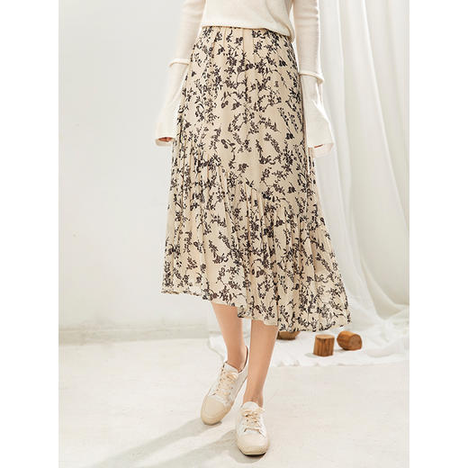 famecoco范可儿碎花半身裙中长款女秋装雪纺印花a字裙F205HA008 商品图2