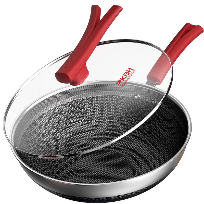 【立减130元】康巴赫经典红双面花纹炒锅家用不粘炒菜锅 32cm