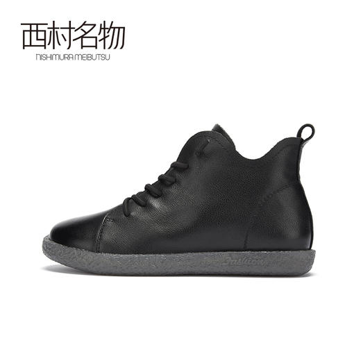西村名物2020冬季新款短靴牛皮革平底英伦风复古时装靴女X20DF40011 商品图1
