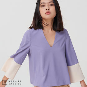 AtelierMissLu-【LESS IS MORE】 香芋紫拼色简洁款V领上衣