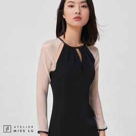 【有点皮气】黑白拼色镂空拼皮修身连衣裙