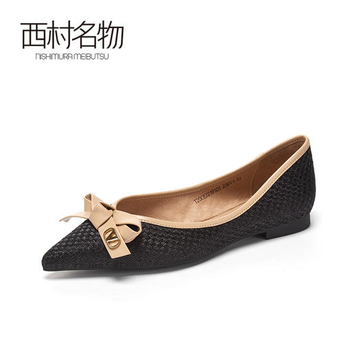 西村名物2020秋季新款奶奶鞋尖头低跟蝴蝶结一脚蹬舒适单鞋T20CE32191 商品图0