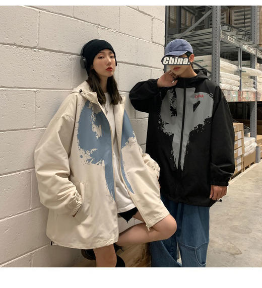 外套男女潮ins秋季新款情侣装大码宽松夹克港风中国外套学生班服 商品图2