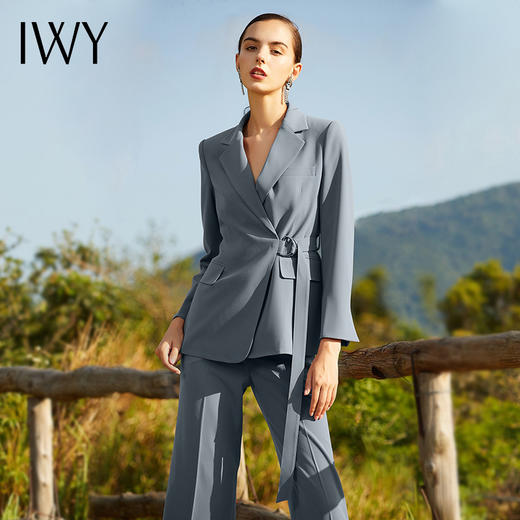 IWY/雾霾蓝色长袖西装长裤套装203041C1+P3 商品图1