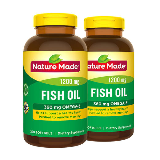 保税区 美国nature Made Fish Oil深海鱼油软胶囊2粒2瓶装 选择佳