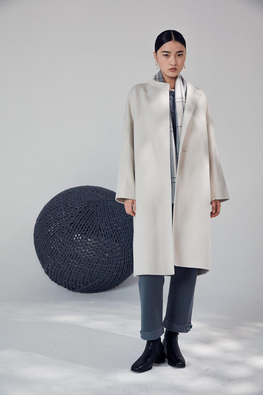  秋冬 女装中式领水波纹羊绒呢大衣 SJF92W822N 商品图0