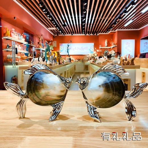 鲍鱼整贝小对鱼 电镀银 澳洲真贝系列 贝壳鱼摆件结婚礼物送新人欧式轻奢创意高档客厅玄关酒柜家居装饰品 精美 鱼 摆件 商品图0