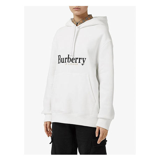 BURBERRY 巴宝莉 女士棉质字母刺绣徽标宽松连帽长袖卫衣 白色 8004803 A1464 商品图1