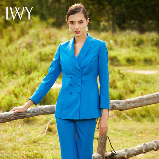 IWY/蓝色长袖西装微喇长裤套装203046C1+P3 商品图1