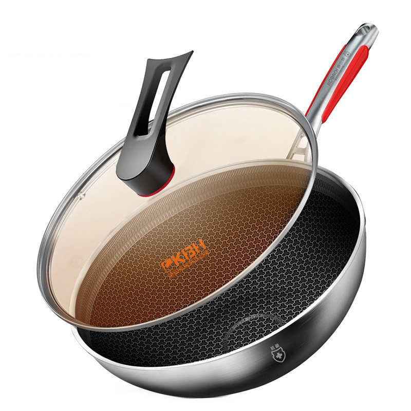 康巴赫新款 四代抗菌蜂窝不粘炒锅32CM 抗菌不锈钢  轻油烟 易清洗 家用电磁炉燃气灶通用
