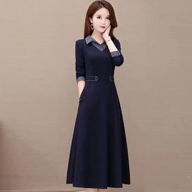 YWE KED91317衬衣领时尚气质修身显瘦过膝连衣裙【优】