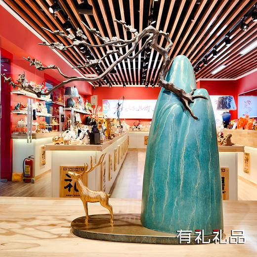 灵山仙鹿 出口级铜艺 新中式纯铜摆件客厅书房办公室装饰品 铜艺 创意 摆件 商品图0