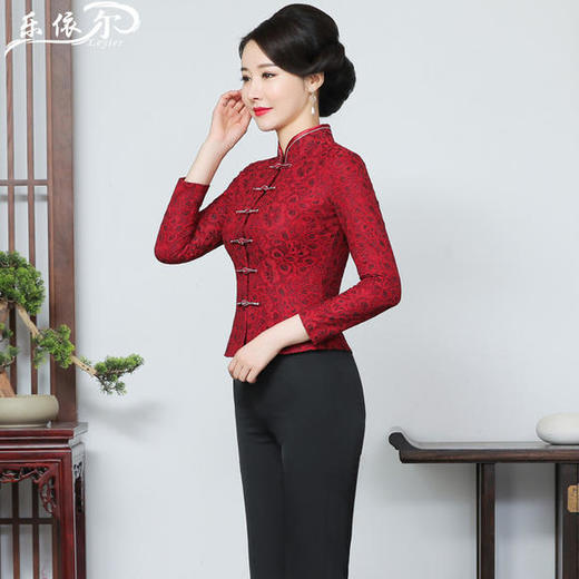 LYE-2130复古高端气质立领蕾丝改良唐装两件套 商品图3