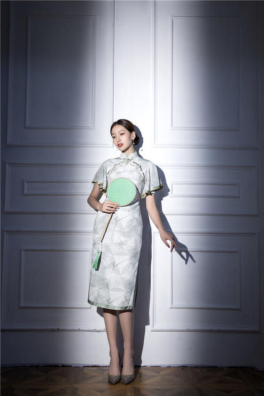 荷言HEYEN 一举高粽 印花真丝+花苞蕾丝+荷叶袖+双襟手工旗袍 商品图2